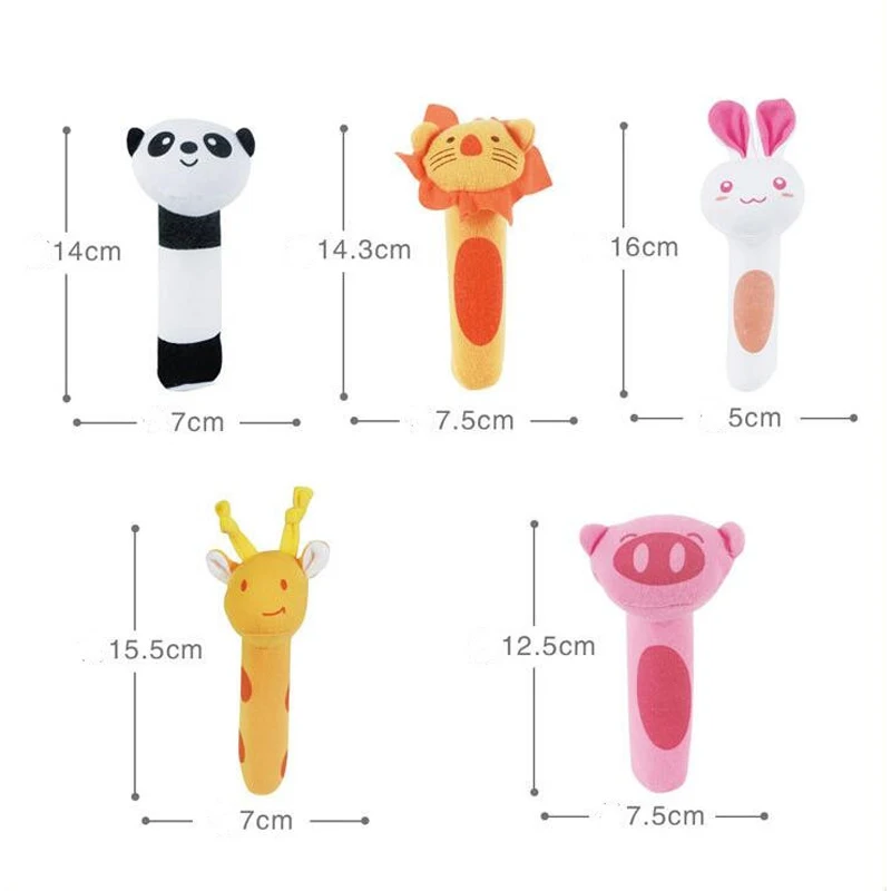 Cartoon Stuffed Animal Baby Soft Plush Hand Rattle Squeak Stick Grip Ability Training Toy Baby Toddler Early Toy Gift DS29