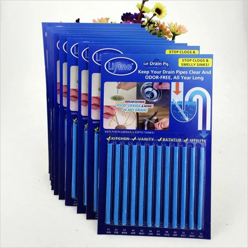 12Pcs/set Sticks sewage decontamination to deodorant The kitchen toilet bathtub drain cleaner sewer cleaning rod