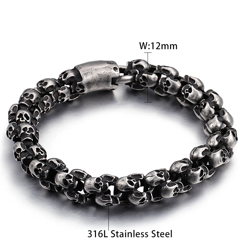 KALEN Punk Skull Bracelets Men Stainless Steel Shiny Matte Skull Charm Link Chain Brecelets Male Gothic Jewelry 2020