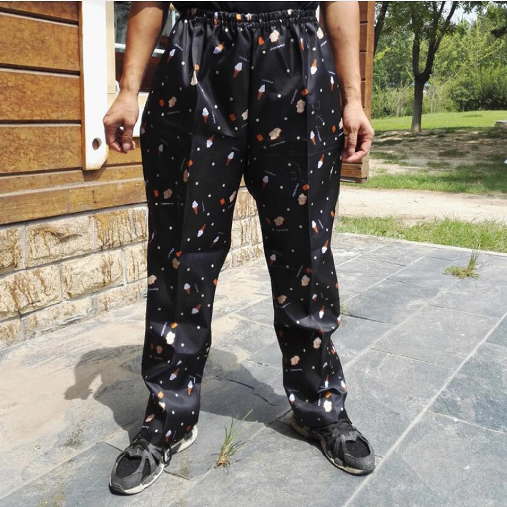 1 Pcs Baggy Chef Pants  Prints Uniform Loose  Pants Adjustable Drawstring Closure Kitchen Work Trousers