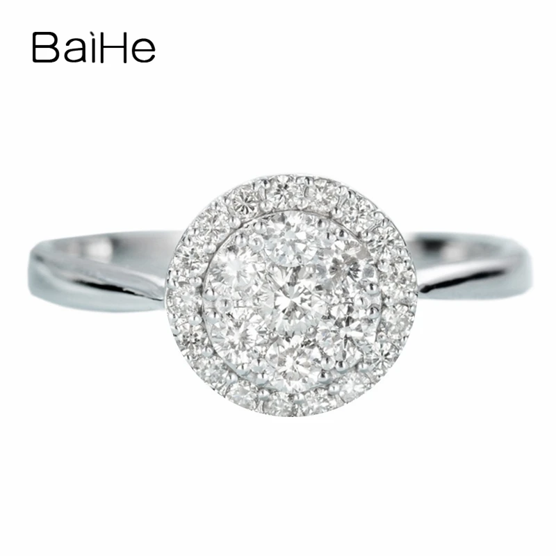 

BAIHE Solid 14K White Gold H/SI Natural Diamond Round Ring Women Wedding Gift Fine Jewelry Making Anel redondo diamante Mowhiti