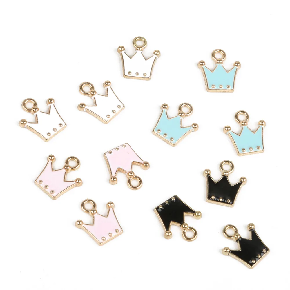 10*11mm 10-12pcs/bag Zinc Alloy Metal Drop Oil Enamel Crown Charms Pendant for DIY Earring Bracelet Necklace Jewelry Making