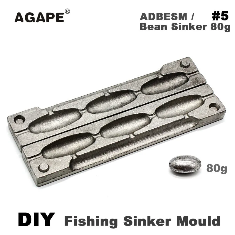 Agape DIY Fishing Bean Sinker Mould ADBESM/#5 Bean Sinker 80g 3 Cavities