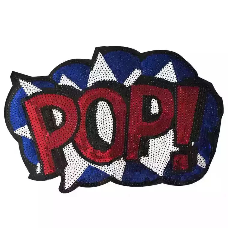 27cm Letter POP Sequined Patches for Clothes Iron on Sequins Embroidery Appliques DIY Sewing Garment SEWING Accessories POP