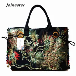 Messenger Bags Women Handbag Ethnic Sequins Canvas Shoulder Bag Ladies Embroidered Crossbody Bags Casual Tote Vintage Sling Bag