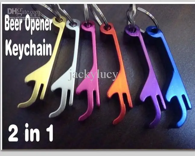 Portable Aluminum alloy beer bottle opener with keyChain new style 2-in-1 design for party gift 100pcs/lot