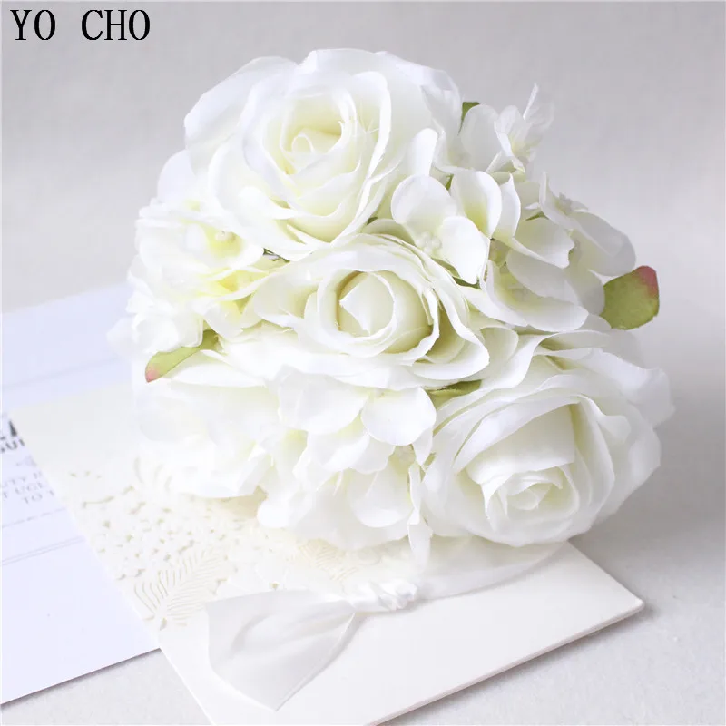 YO CHO Wedding Bouquet Roses Peonies Hydrangea Silk Flower Pink White Bridal Bridesmaid Bouquet for Mariage Wedding Accessories