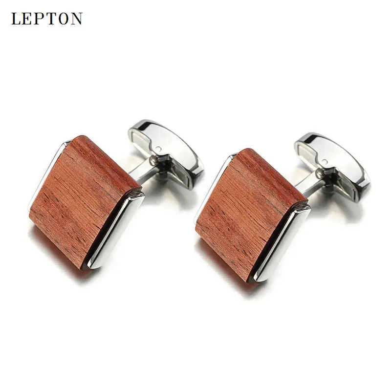 Low-key Luxury Wood Cufflinks For Mens High Quality Lepton Brand Jewelry Square Rosewood Cuff links Men Shirt Cuff Cuff links