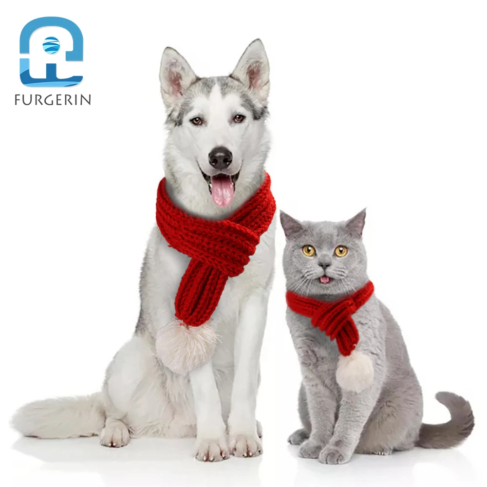 

FURGERIN-Knitted Christmas Scarf for Small Dogs, Pet Products, Cat Accessories, Christmas Party Costume, S, M, L