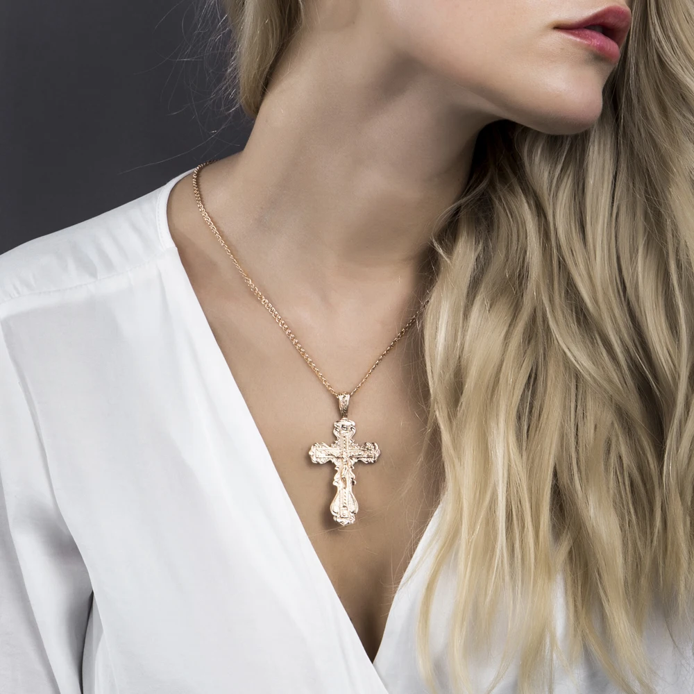 

Big Cross Pendant Necklace for Mens Women 585 Rose Gold Filled Jesus Crucifix Snake Link Chains Male Jewelry Gift GP172A