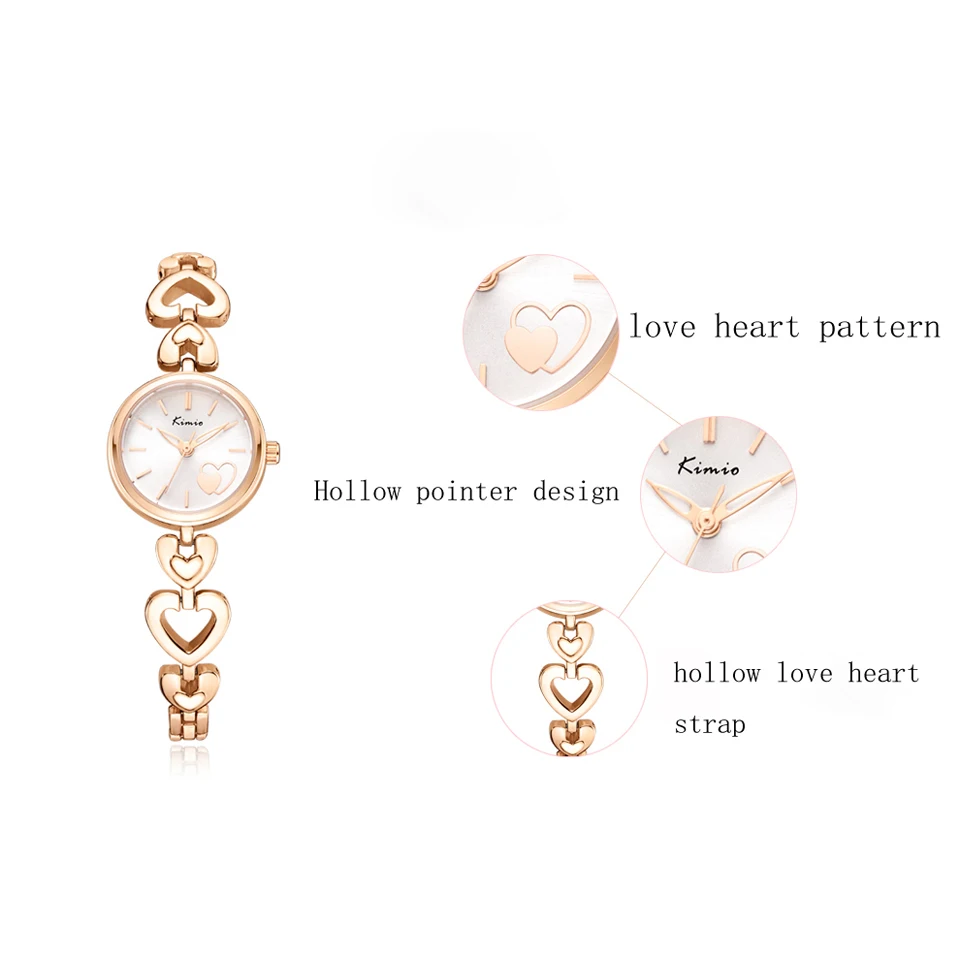 KIMIO Brand Women's Watches Shell Surface Love Heart Bracelet Watch Stainless Steel Quartz Wristwatch Ladies Dress Watch Clock