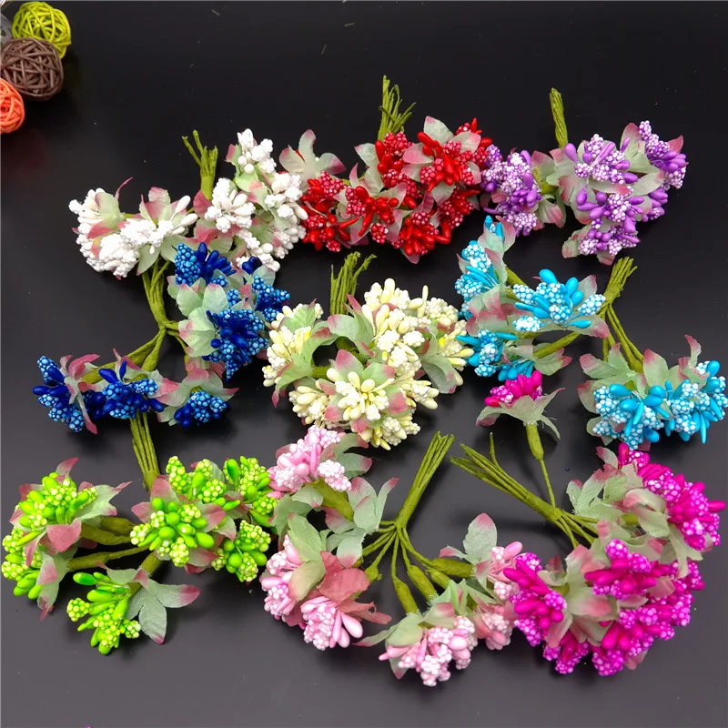 12Pcs/lot Artificial Flower Stamen Wedding Party Home Decoration Sugar Box DIY Wreath Headdress Craft Supplies Accessories