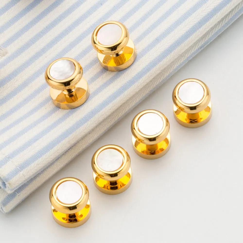 VAGULA 8PCS Shirt Stud 24K Gold-color Cufflink Top Quality Mother Pearl Natural Shell Tuxedo anBrd Sleeve Button Gift V17