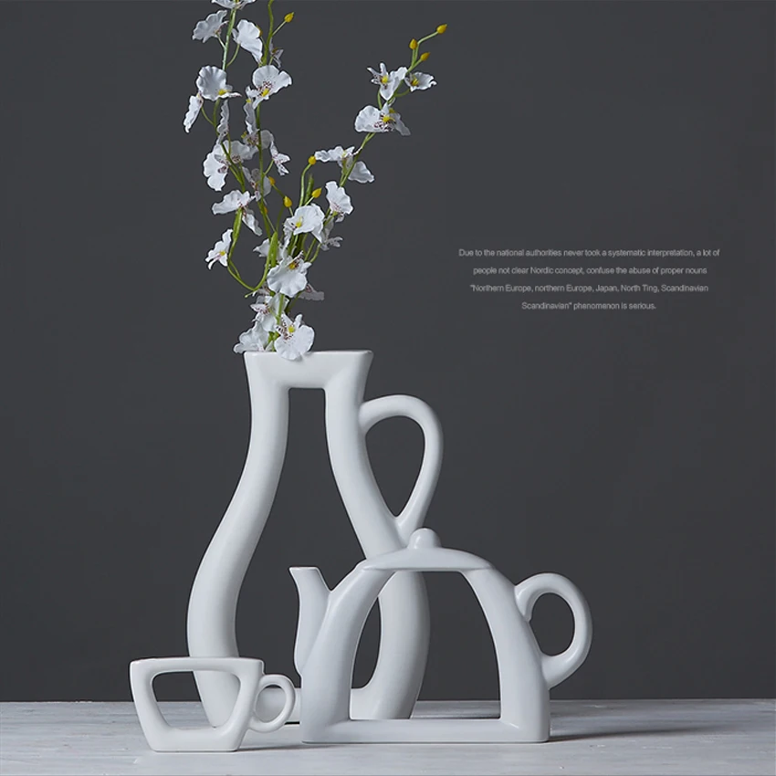 

Modern Style White Ceramic Tabletop Flower Vase, Wedding Decorative Vase, Home Decoration Accessories, Teapot Vase, 3 Sizes