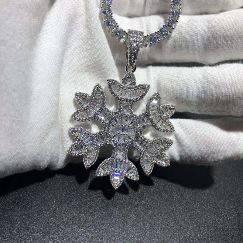 Snowflake pendant baguette stone and white cz