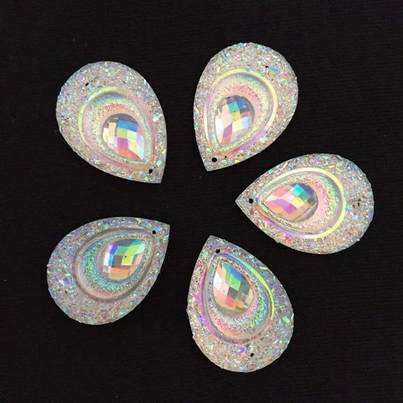 HOT 10PCS Resin AB color Peacock Teardrop Flatback Rhinestone Wedding decoration 2 Hole C57