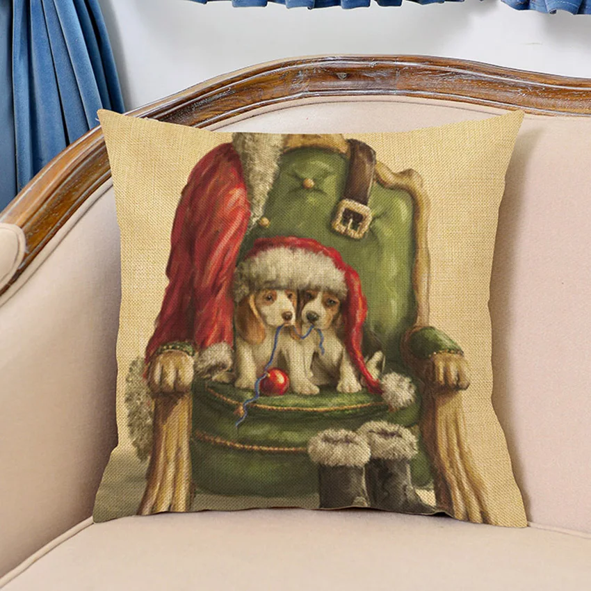 Christmas Decorative Pillows Dog Cosplay Santa Claus 3D Print Celebrition Xmas Gift Sofa Throw Pillows Car Back Cushions 45x45cm