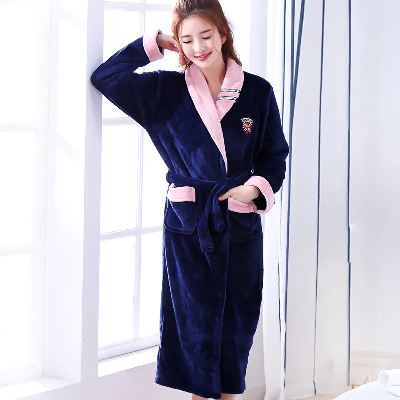 Chinese Female Coral Fleece Robe Kimono Gown Winter Thick Warm Nightgown Sleepwear Women Casual Home Wear Plus Size 3XL