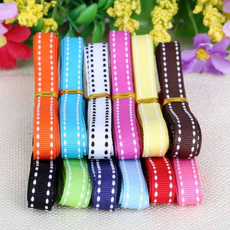 10mm Dot Grosgrain Ribbon Garment Sewing Accessories DIY Decorative Art Craft Gift Baking Ribbon Random Mix Color 12y (1y/color)