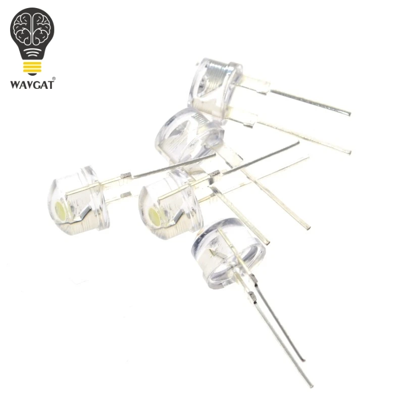 WAVGAT 50PCS F8 8MM White LED Super Bright Straw Hat Light Emitting Diode Highlighted White 0.5W Astigmatism