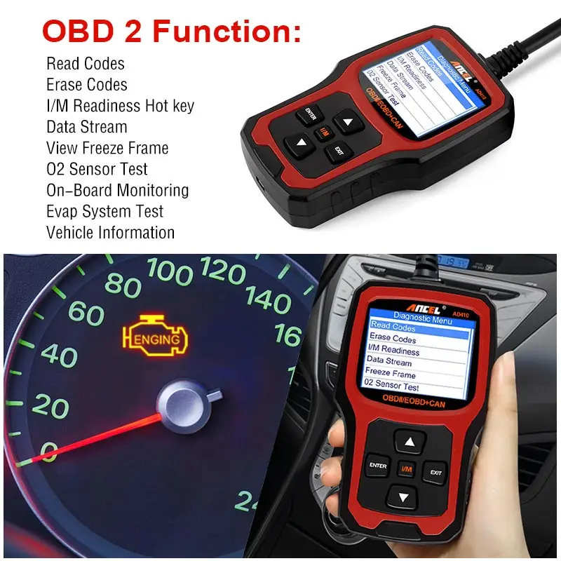 ANCEL AD410 Automotive OBD2 Scanner Live Data EOBD Code Reader CAN DTC Lookup Car Diagnostic Tool Multi Languages Free Update