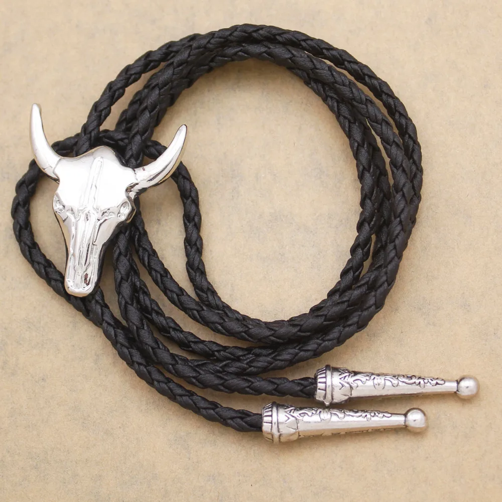 Vintage Cowboy Bolo Tie Necklace Men’s Longhorn Buffalo Steer Cow Skull Pendant Leather Rodeo Woman Necktie Unisex Accessories