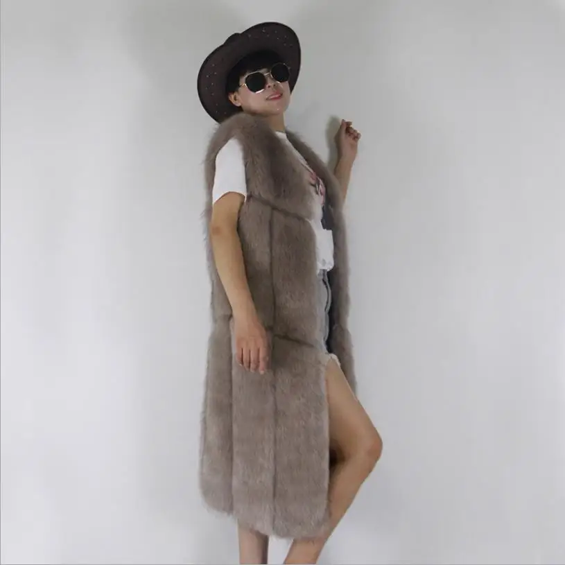 S-3XL fashion faux Fox Fur patchwork Overcoat Winter New fashion brand Female longer fur vest  jacket faux fur Coats wq811