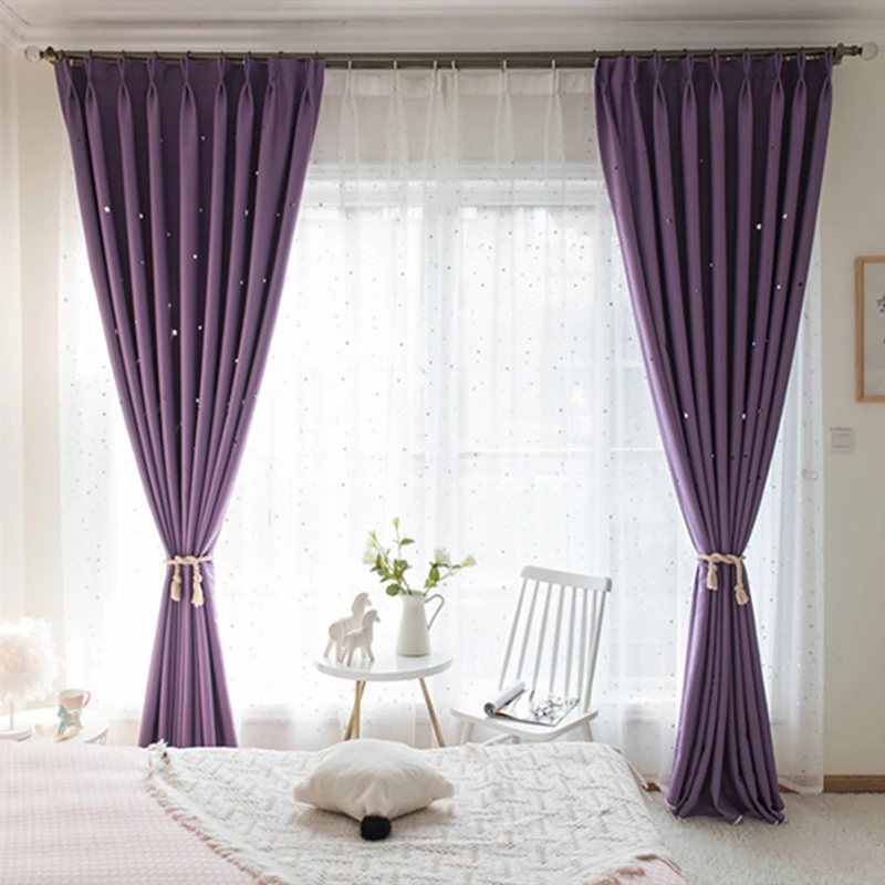 YCENTRE Laser Cutting Stars Purple Blackout Curtain Thermal Insulated Out Star Window Treatment for Kids/ Living Room /Bed Room