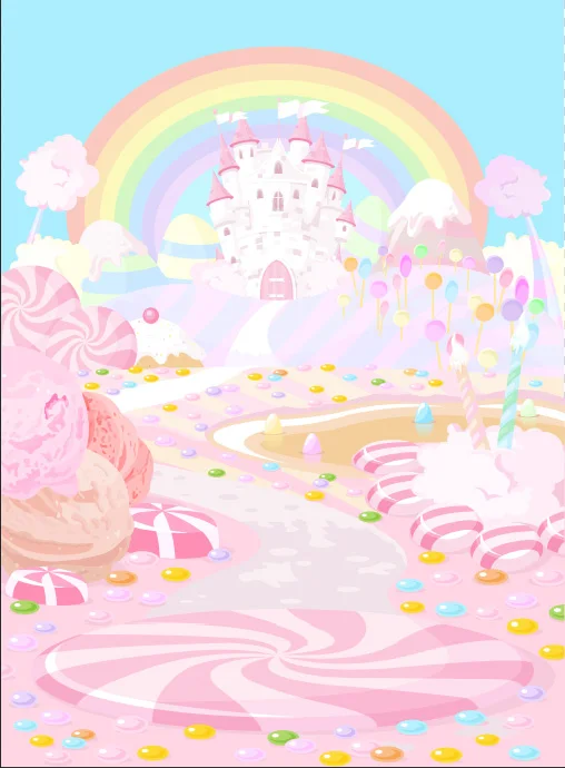 5x7FT Rainbow Sky Pink Castle Candyland Candy Bars Beans Land Path Custom Photo Studio Backgrounds Backdrops Vinyl 150cm x 220cm