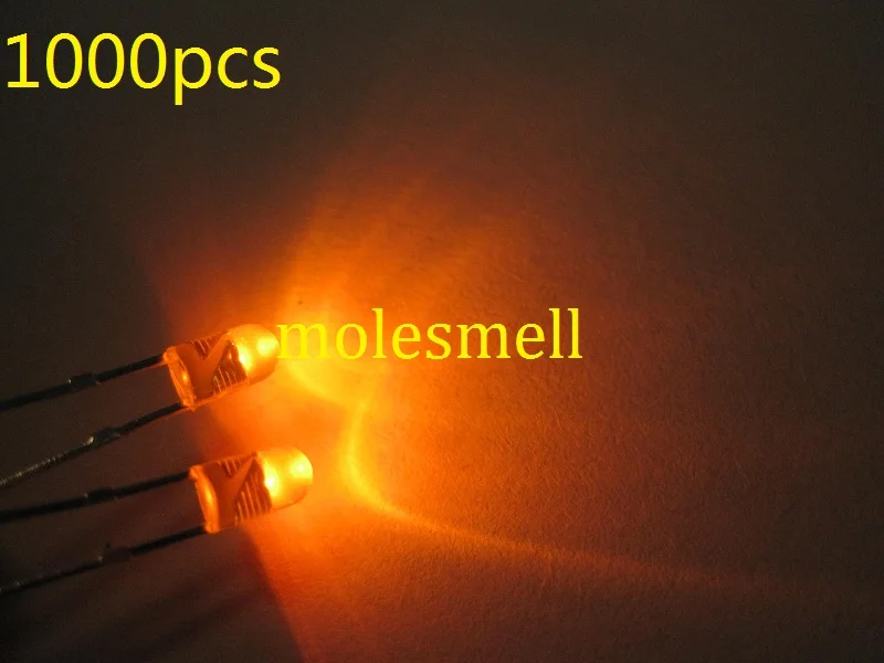 1000pcs 3mm Orange Round Flangeless Bright diffused LED Leds Lamp Light 2-Pin Orange lens