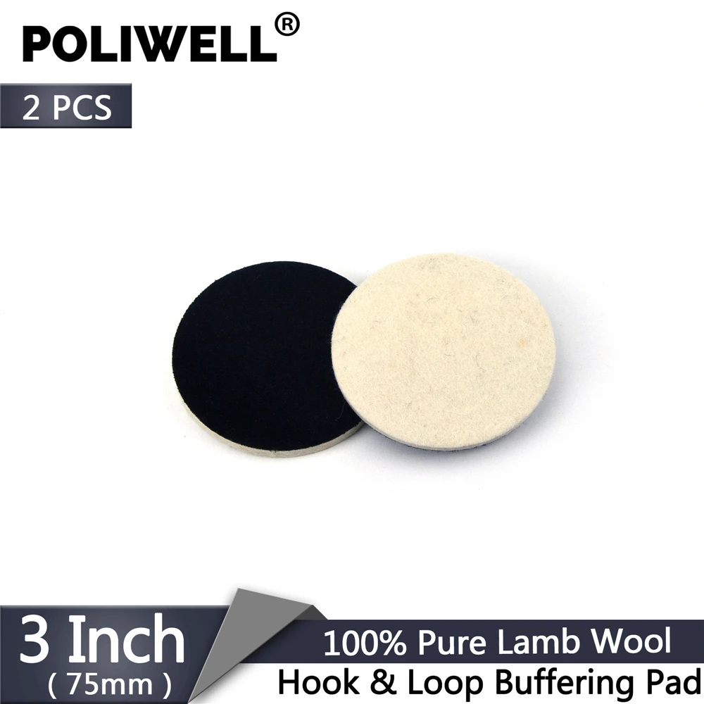 

POLIWELL 2Pcs 3 Inch 75mm Wool Polishing Pad Buffering Pads Hook & Loop Backing Grinding Wheel Disc for Glass Car Polisher