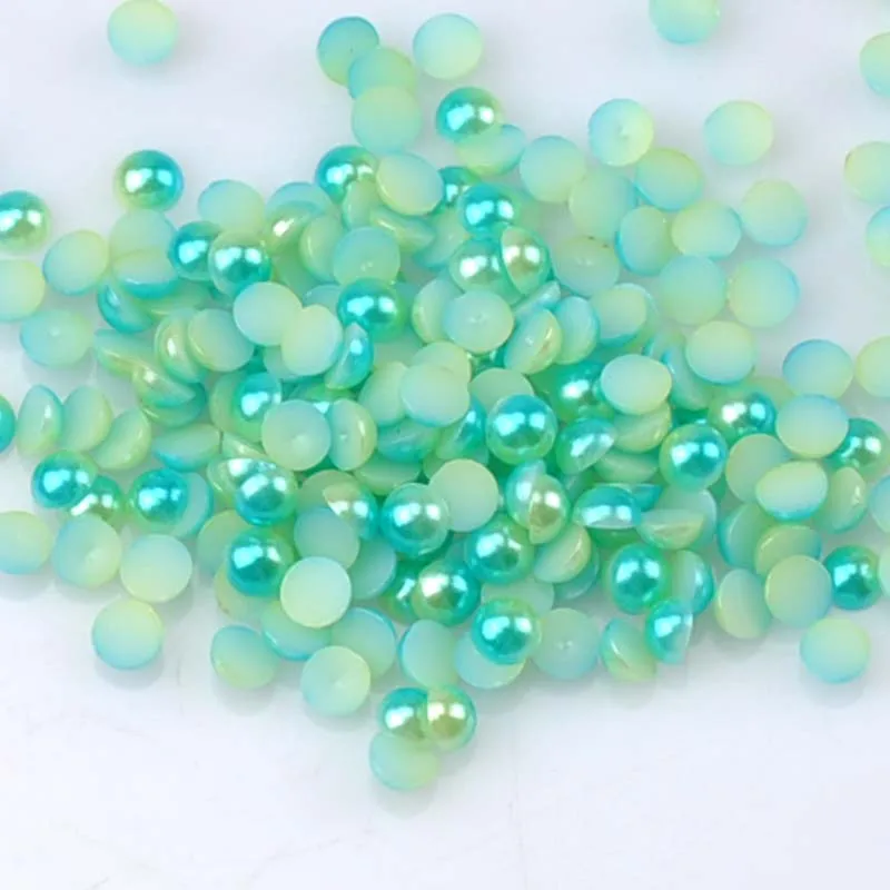 600Pcs Blue and Green Half Round Pearl Flatback cabochons Buttons for Scrapbook Craft 6mm ABS YKL0549-6