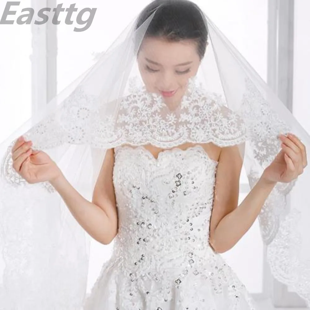 Weiß Elfenbein Hochzeit Schleier Spitze Kathedrale hochzeit zubehör 3 M Lange Voile Hochzeit Braut Schleier Mit Kamm Veu de Noiva