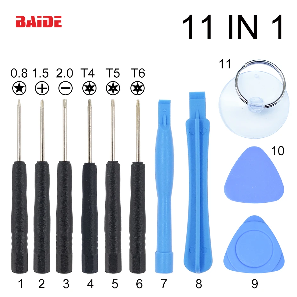 

11 in 1 Opening Tools Kit , Pry Repair Tool With Pentalobe T4 Screwdriver for iPhone 4 5 6 Galaxy S4 MOTO Nokia 100set