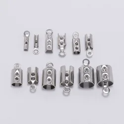 50pcs 1-5mm Stainless Steel leather Cord Crimp Beads End Caps Fastener Bracelet Necklace Connectors For Jewelry Making Supplies