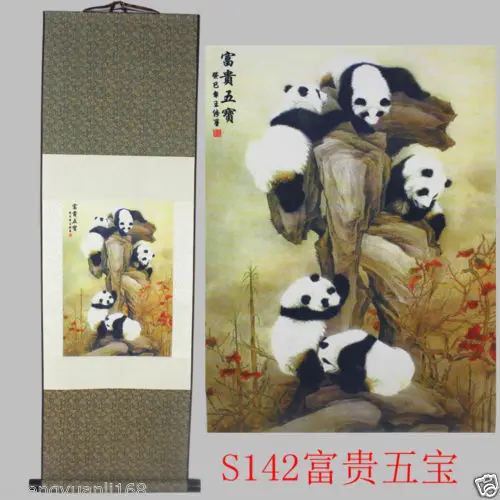 

40"Chinese SuZhou Silk Art Panda Decoration Scroll Painting Drawing S142 Wall adornment murals home decoration