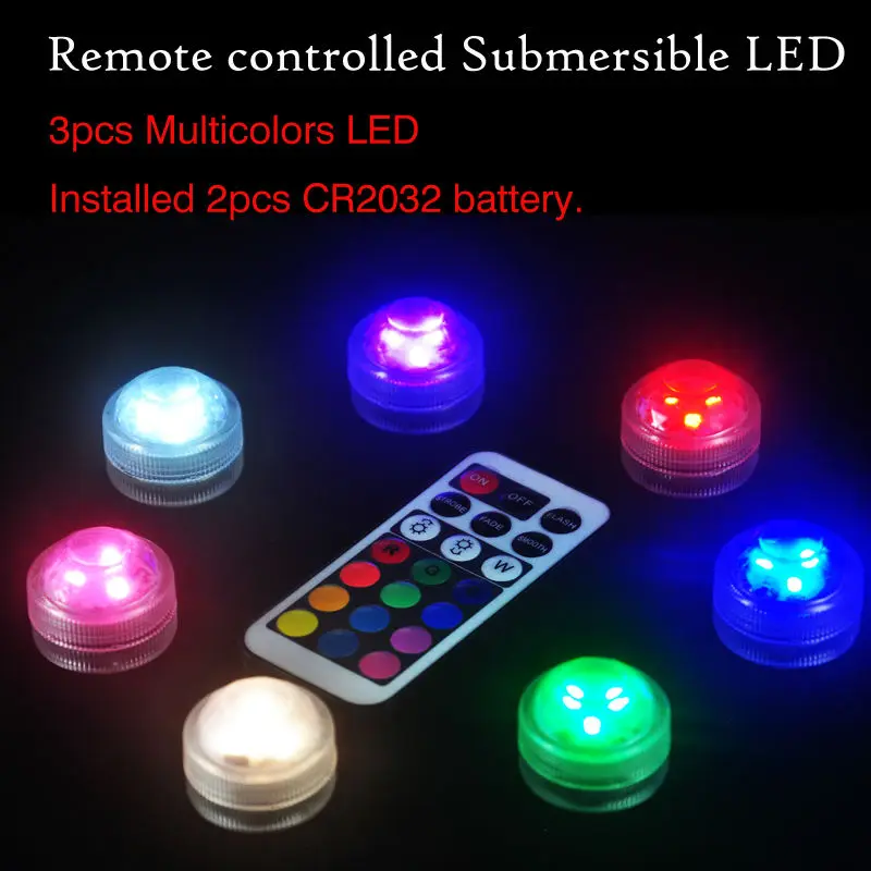 

20pcs* RGB color 3-leds Party Super Bright Wholesale Candle Submersible Light Floralytes light waterproof led for wedding decor