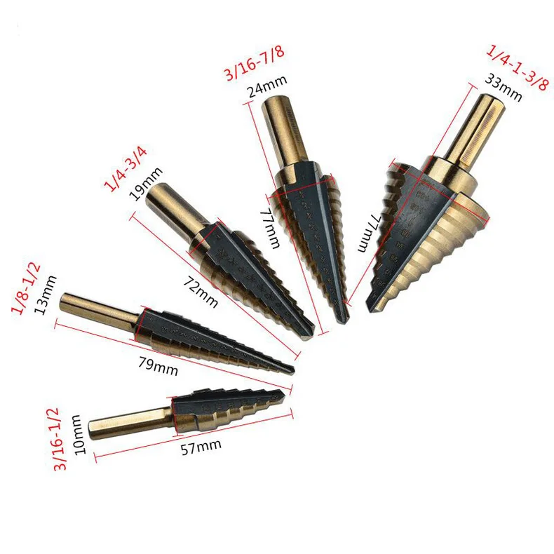 

5pcs in one set British stepped or spiral groove bit with aluminium boxes steel plate Reaming Bench drill Twist drill