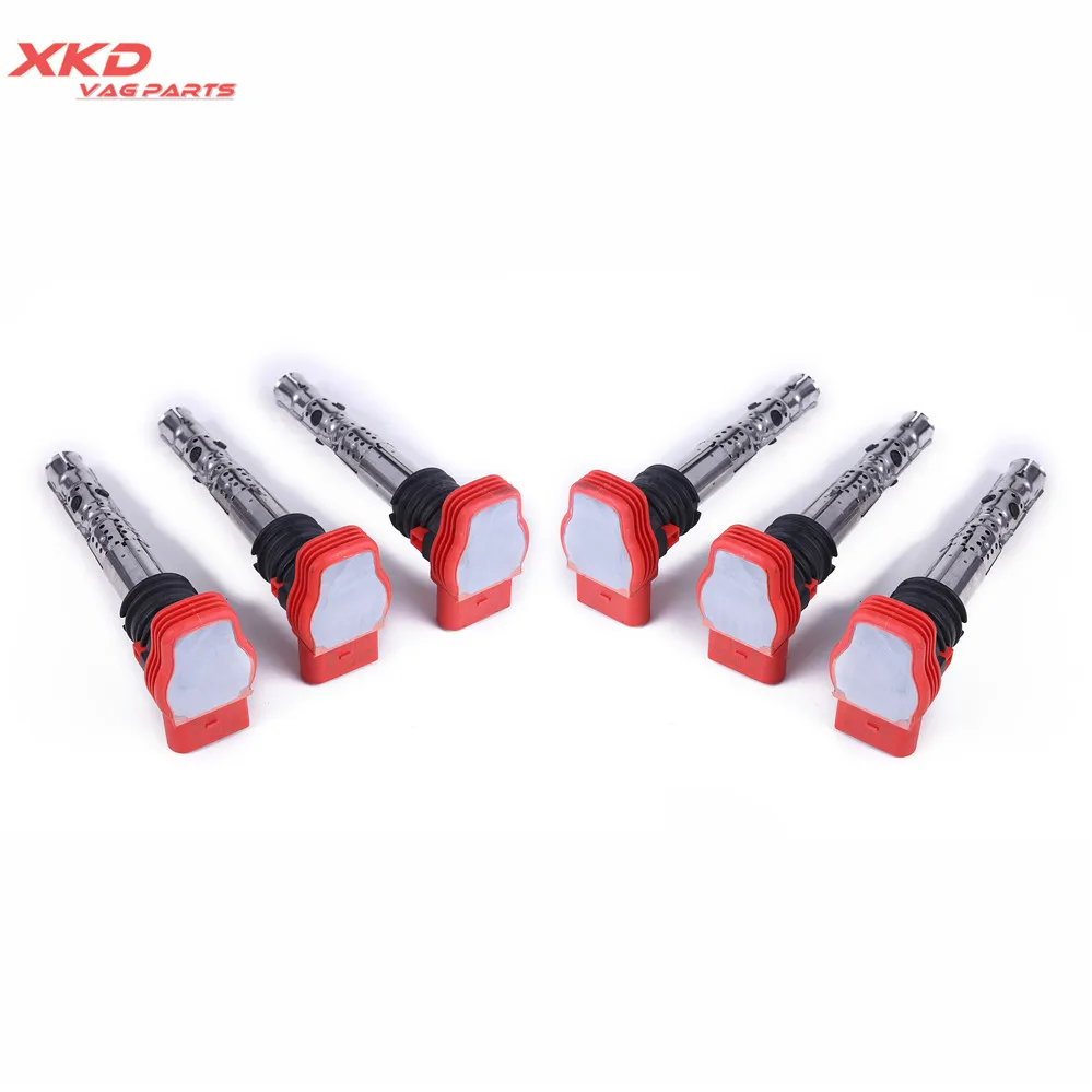 6Pcs  New Red Ignition Coil Set Fit For AU-DI A4 A6 A8 Quattro 3.0 V6 02-08 06C 905 115