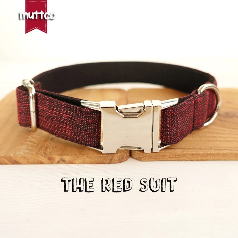 

10pcs/lot MUTTCO wholesale self-designed handsome handmade collar THE RED SUIT unique style dog collar and leash 5 sizes set