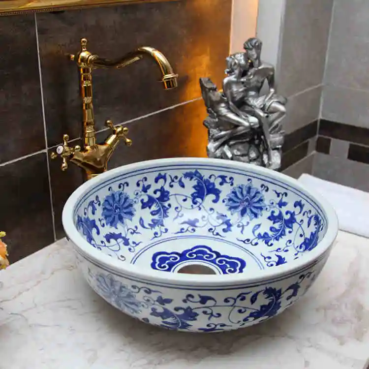 

Blue and white China Painting wash basin Bathroom vessel sinks counter top color art wash basin ceramic bathroom sinks