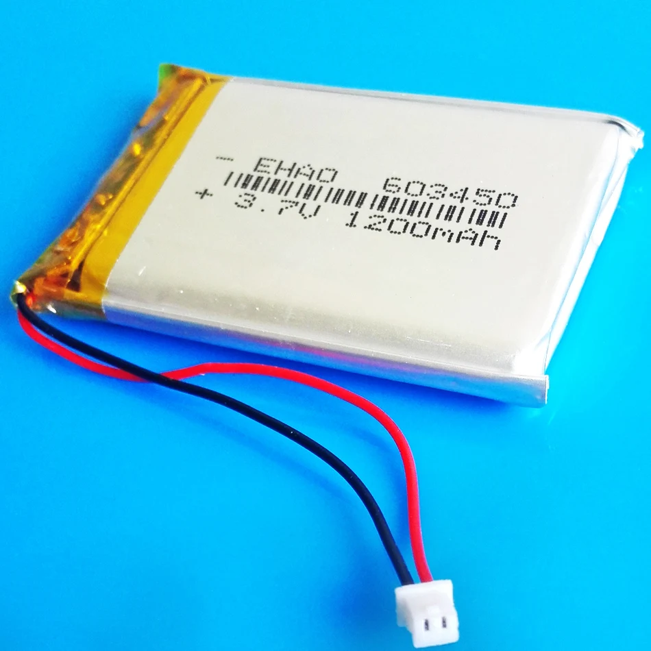 3.7V 1200mAh Lipo Polymer Lithium Rechargeable Battery  JST 1.25mm 2pin Plug For GPS DVD Bluetooth Recorder E-book Camera 603450