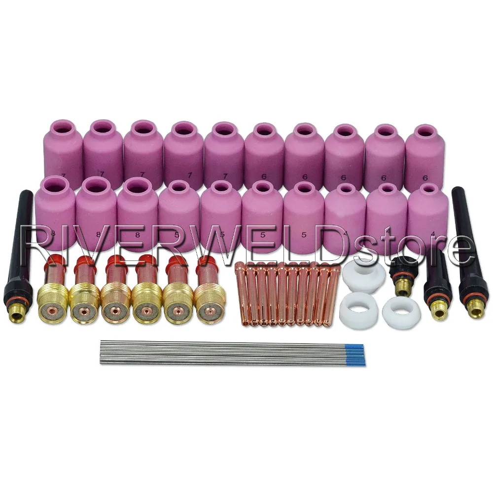 

TIG Welding Torch Consumables Gas Lens Collet Body & Ceramic Nozzles & Back Cap KIT Accessories For WP-17/18/26, 51pcs