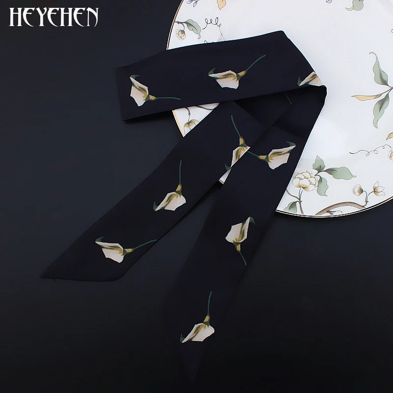 

France Floral Luxury Brand Women Foulard Fashion Flower print Skinny Small Bag Twill Silk Scarf Ribbon Head Hair Handle Scarf