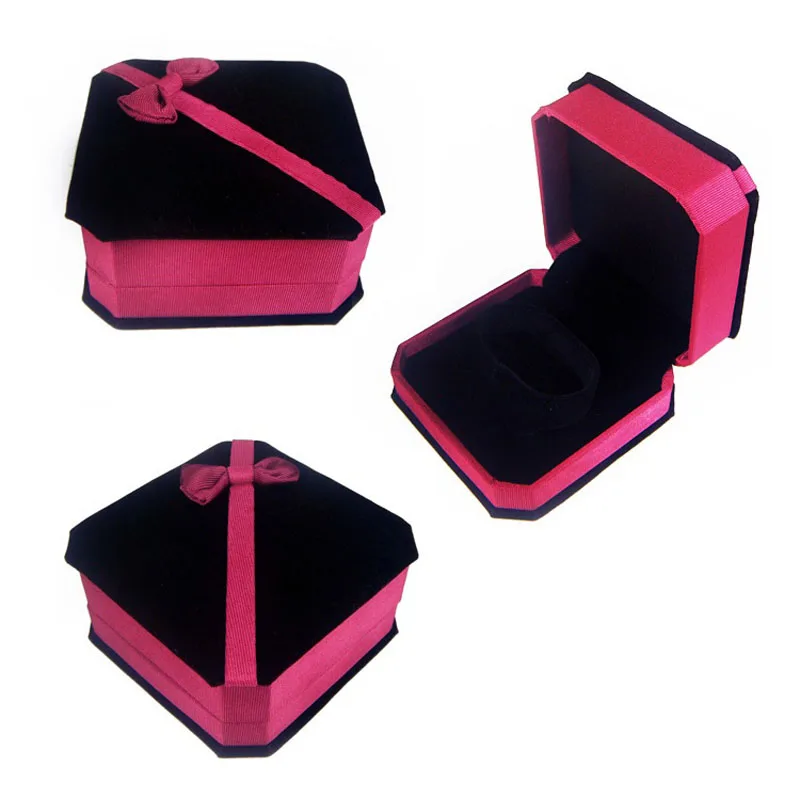 Red/Black Necklace Jewelry Display Box Square Velvet Box Bow Tie For Pendant & Necklace Gift Boxes Packaging