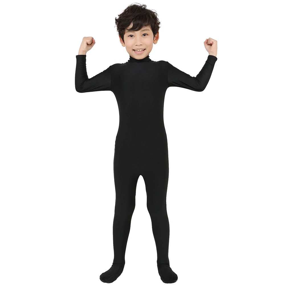 2018 free shipping black Bodysuit covered foot, hand free version Lycra Zentai Suit Pure Color Halloween Party Unitard