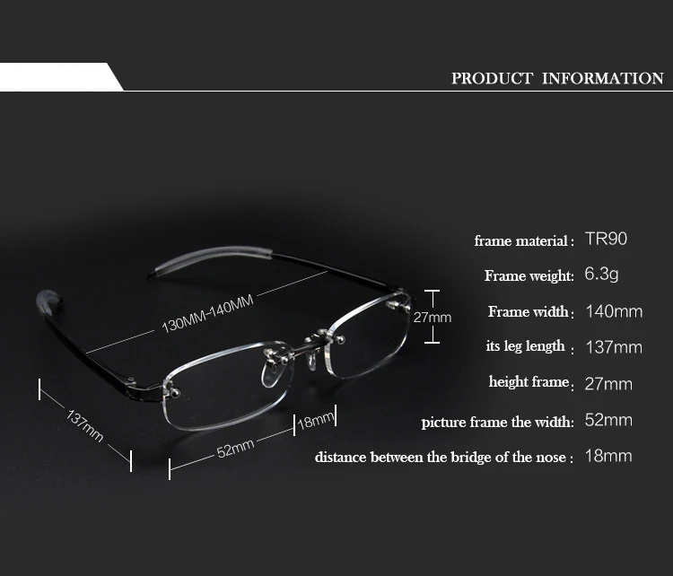 Neue rahmenlose Myopie-Brille für Männer und Frauen, ultraleichte, randlose Kurzsichtbrille, Kurzsichtbrille -1,0 -1,5 -2,0 bis -4,0 – Detail 2