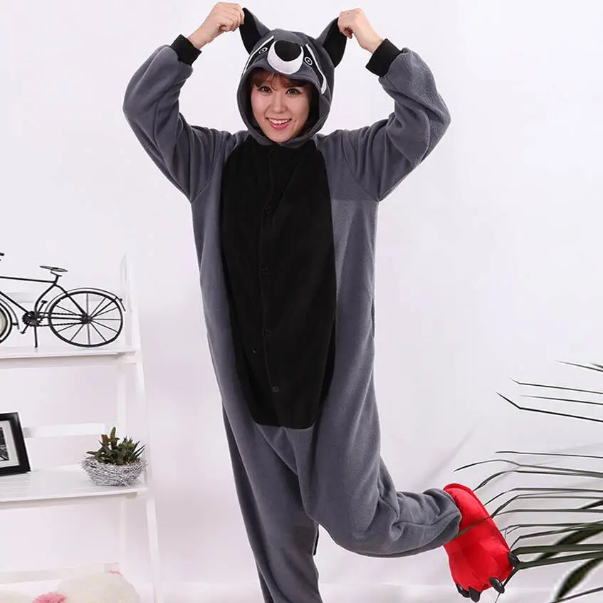 Kigurumi Adult Cartoon Animal Gray Raccoon Onesie Unisex Onesie Pajamas Cosplay Costumes Sleepsuit Sleepwear