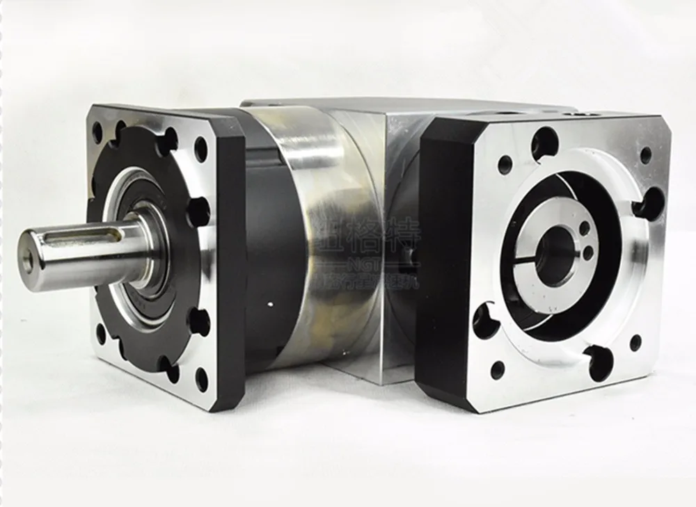 right angle 90 degree planetary gearbox reducer 15 arcmin ratio 15:1 to 100:1 for 60mm 200w 400w AC servo motor input shaft 14mm view 2