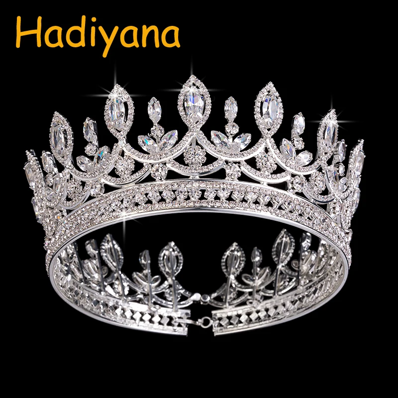 Hadiyana New Bride Retro Crown Copper CZ Bright Rhinestone Wedding Accessories Princess Hair A Big Full Crowns Tiaras BC3684